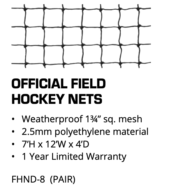 (#FHND‐8) Field Hockey Goal Replacement Nets (1‐3/4 in. 2.5mm Poly Mesh) ‐ Field Hockey Goal ‐ Official (7 ft.H x 12 ft.W x 4 ft.D) (Color = Black)