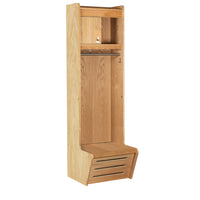 Recruiter 2 Wood Locker - Open Front, 1-Wide with Footlocker/Seat, Security Box, Stainless Steel Hooks & Coat Rod
