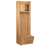 Recruiter 2 Wood Locker - Open Front, 1-Wide with Footlocker/Seat, Security Box, Stainless Steel Hooks & Coat Rod