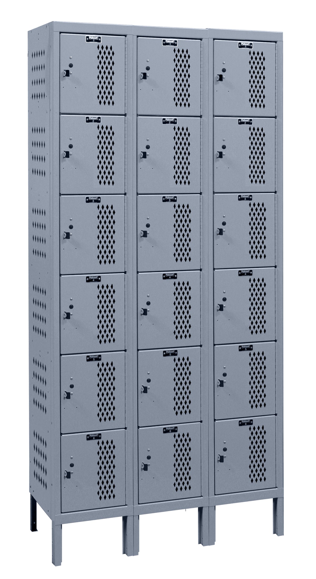 Heavy-Duty Ventilated Locker - Six-Tier, 3-Wide, 78"H, Assembled